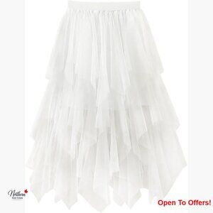 Tulle Midi Skirt High Waisted A-Line Tutu Flowy Layered